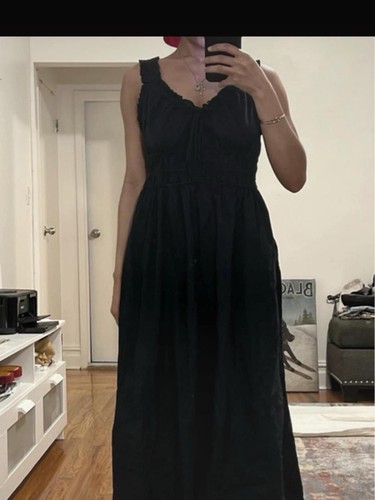 GAP Women's Black Solid Maxi Dress Smocked Waist Ruffle sz S