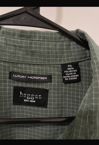 Haggar Men’s 2XL Green Check Microfiber Polyester Shirt - photo 3