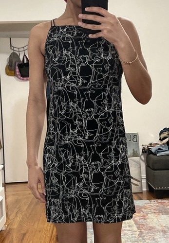 Women's Black/White Abstract Mini Dress Square Neck Strappy Cut - photo 2