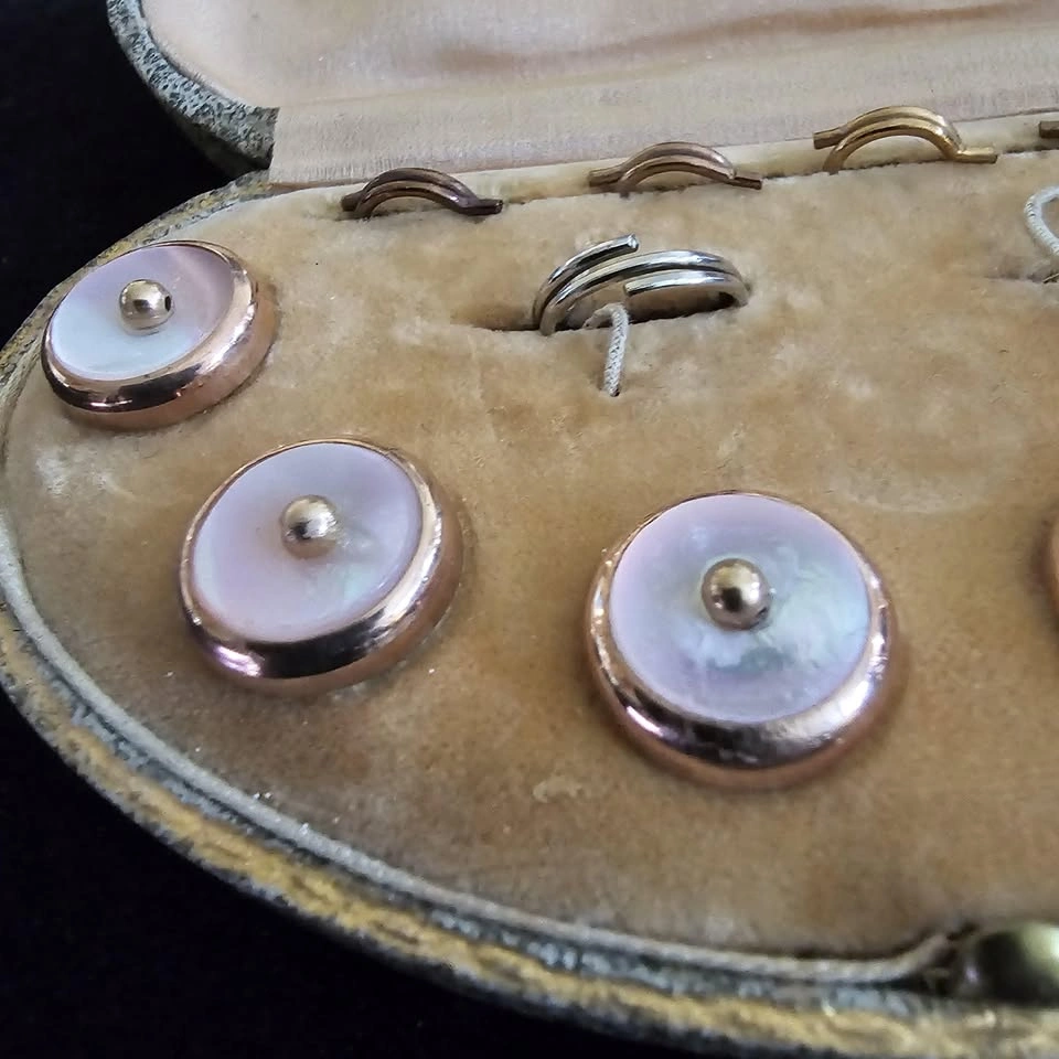 Antique Boxed Set Gilt and Mother of Pearl Dress Set - photo 2