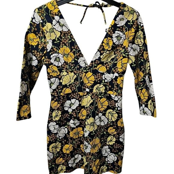 Zara Multicolor Floral 3/4 Sleeve Backless Dress Size Medium