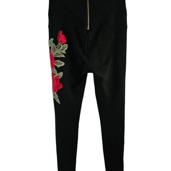 Bebe Black Leggings With Floral Embroidery Size XXS - photo 2