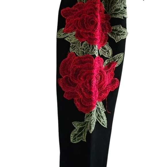 Bebe Black Leggings With Floral Embroidery Size XXS - photo 3