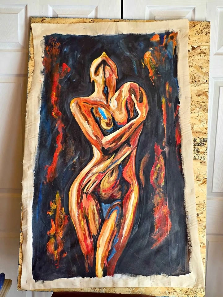 ACRYLIC PAINTING WOMAN BODY UNSTRETCHED