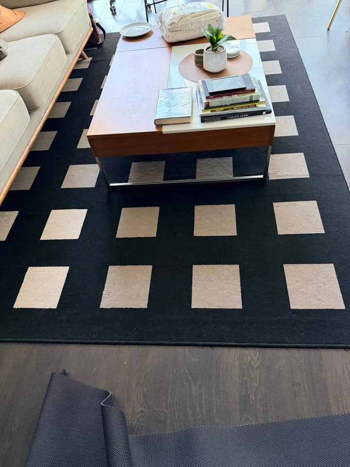 Large black and cream square pattern area rug (6 by 9) - photo 2