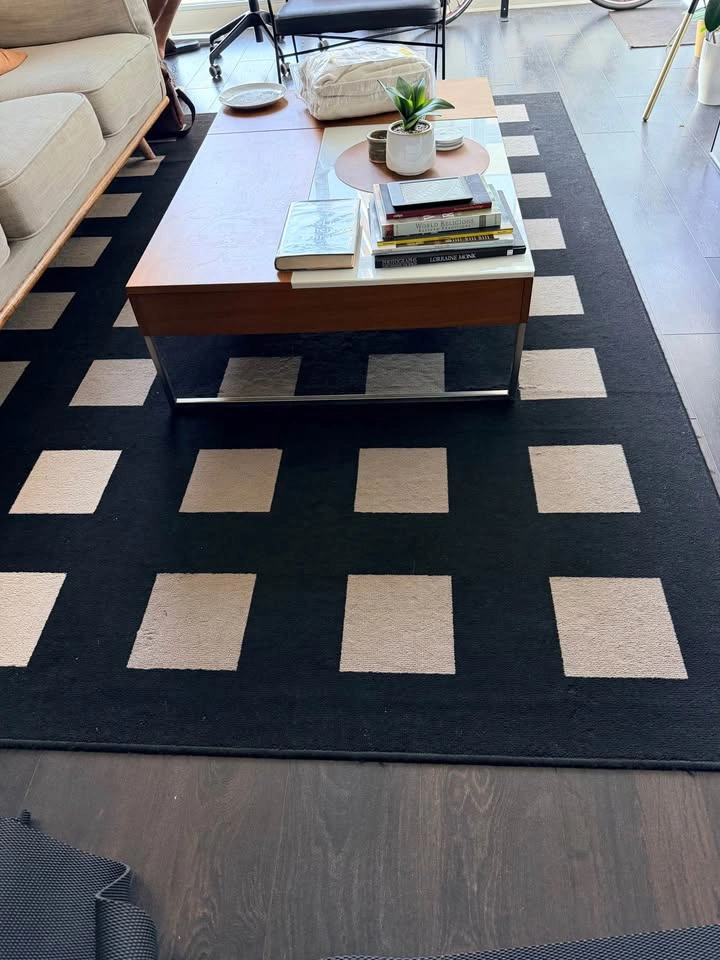 Large black and cream square pattern area rug (6 by 9) - photo 3
