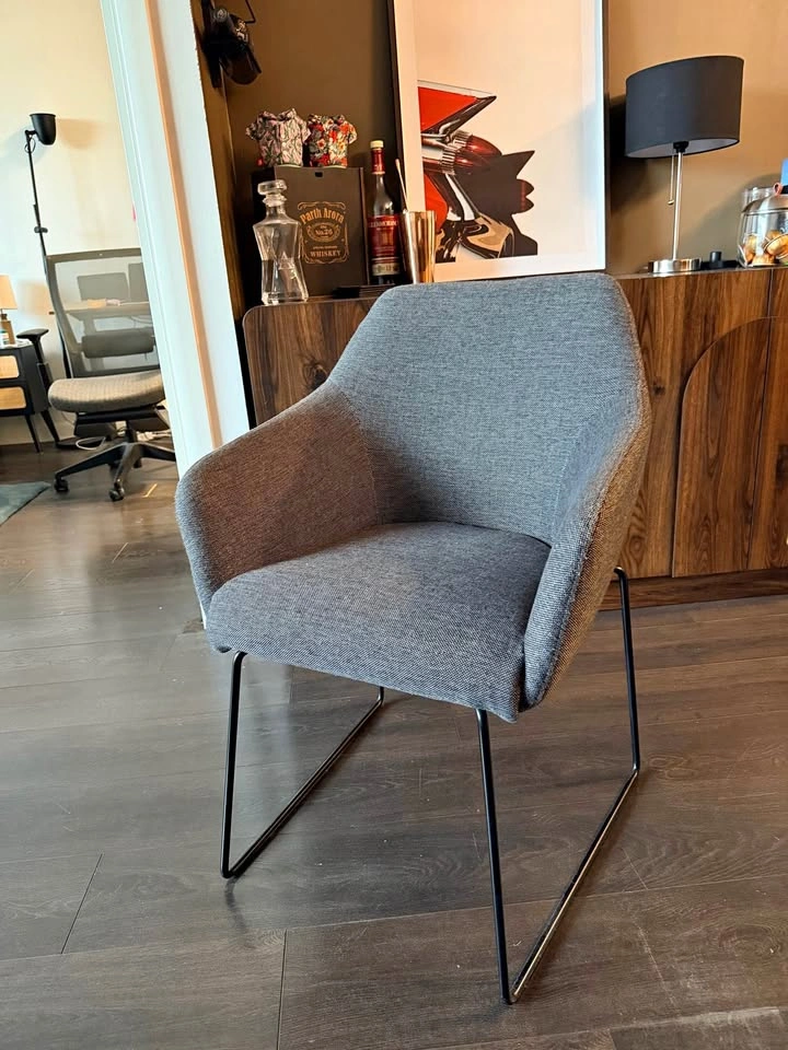 Grey upholstered accent chair