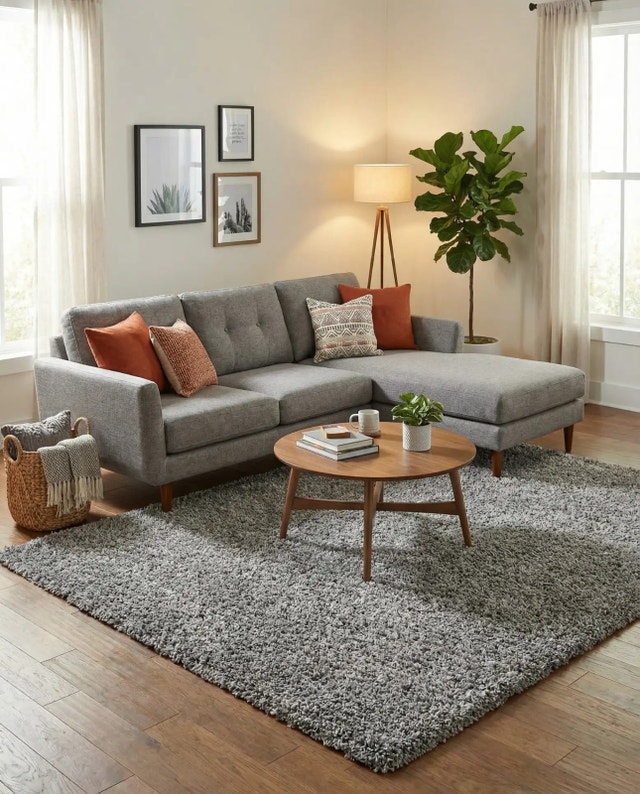 Rug - Solid Shag Rug - 10' x 8' - Grey - photo 3