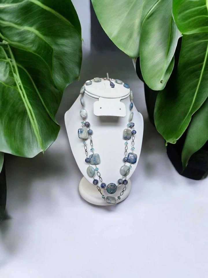 Sodalite Gemstone Necklace Blue Stone Beaded Multi-Shape - photo 2