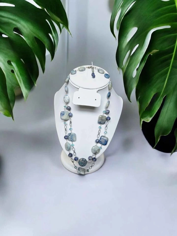 Sodalite Gemstone Necklace Blue Stone Beaded Multi-Shape - photo 3