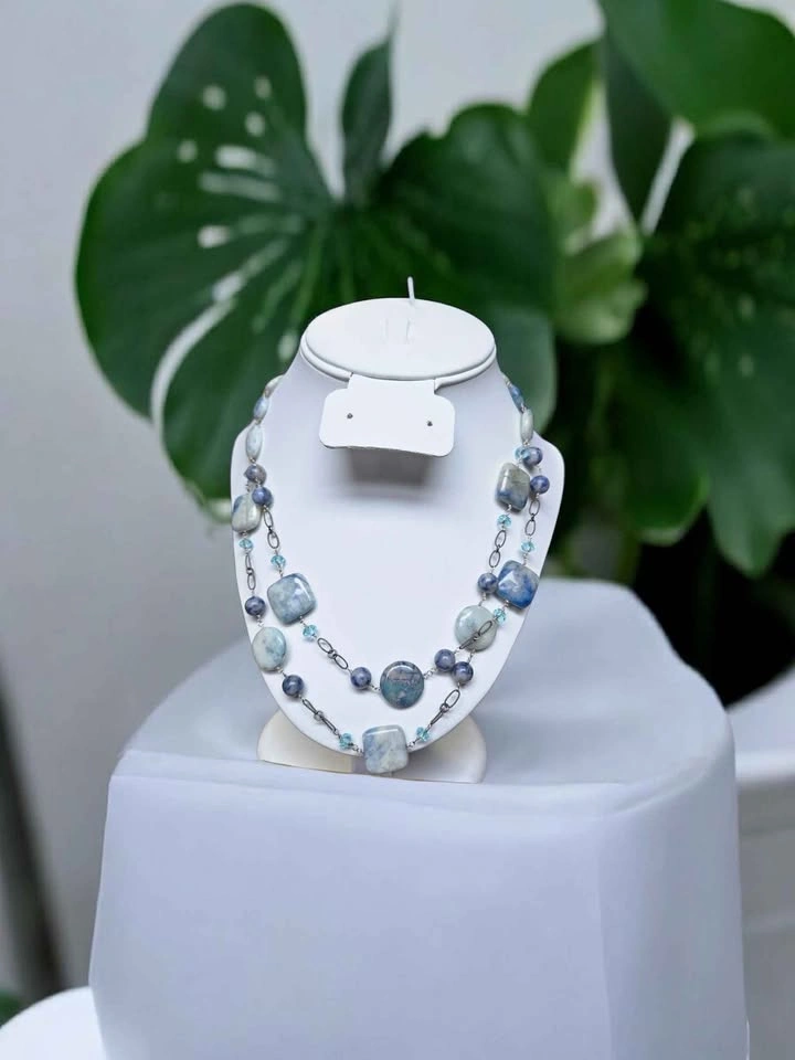 Sodalite Gemstone Necklace Blue Stone Beaded Multi-Shape - photo 5