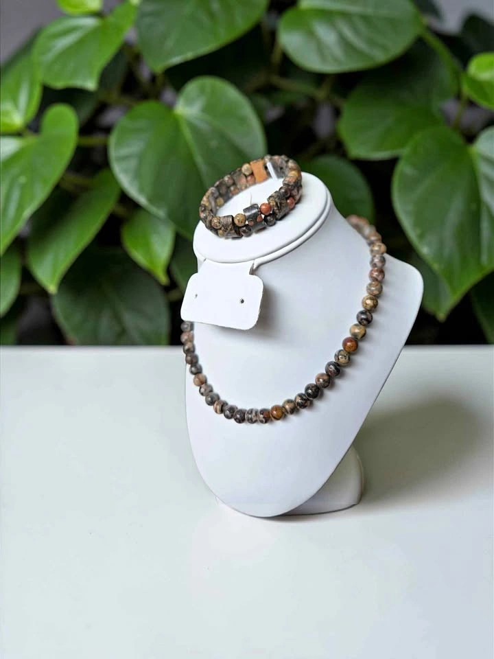 Leopard Skin Jasper Beaded Set – Natural Gemstone Necklace & Bra