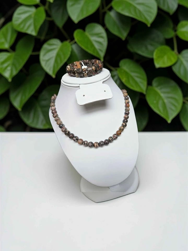 Leopard Skin Jasper Beaded Set – Natural Gemstone Necklace & Bra - photo 2