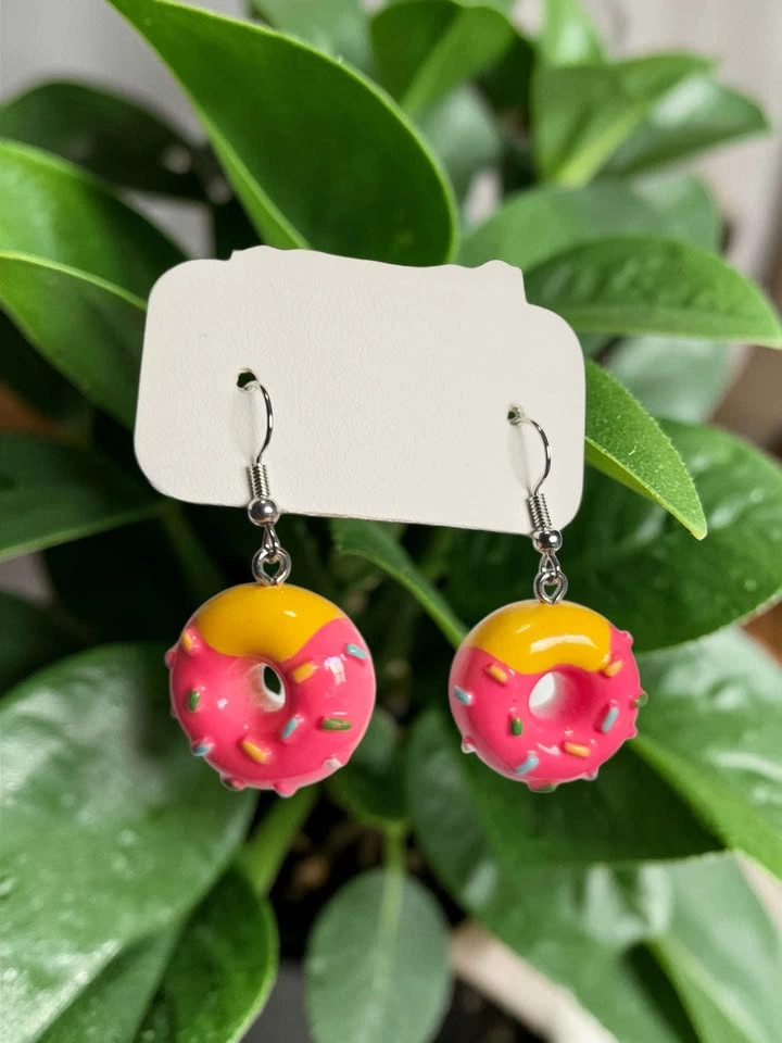 Kawaii Pink Donut Earrings with Sprinkles – Mini Food Jewelry - photo 2