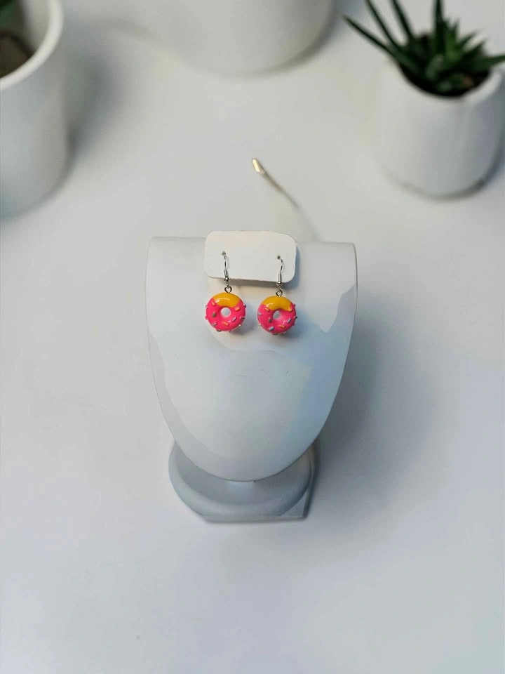 Kawaii Pink Donut Earrings with Sprinkles – Mini Food Jewelry - photo 3