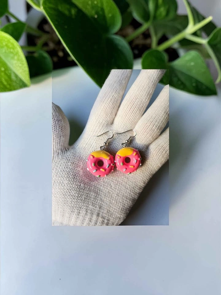 Kawaii Pink Donut Earrings with Sprinkles – Mini Food Jewelry - photo 4