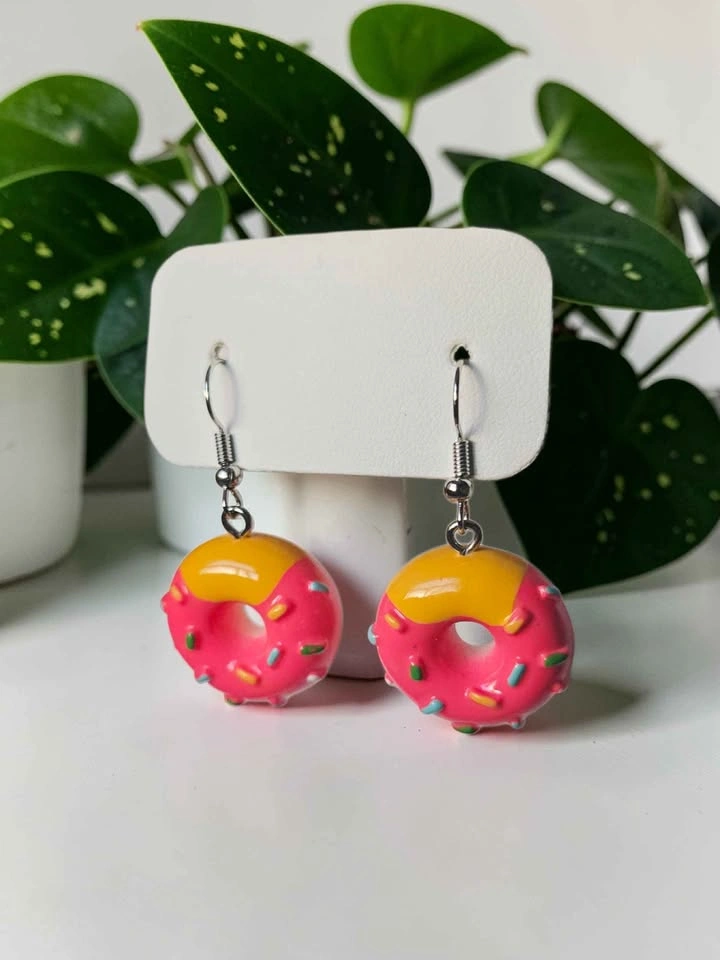 Kawaii Pink Donut Earrings with Sprinkles – Mini Food Jewelry - photo 5