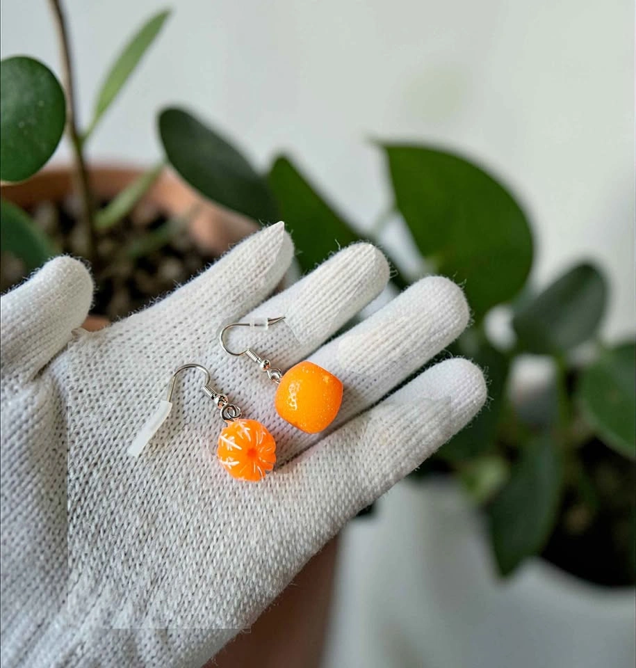 Orange Fruit Mismatch Earrings Handmade Polymer Clay