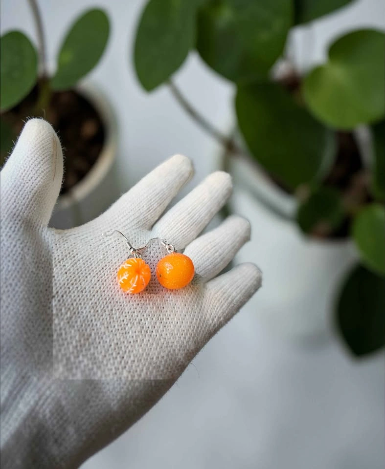 Orange Fruit Mismatch Earrings Handmade Polymer Clay - photo 3
