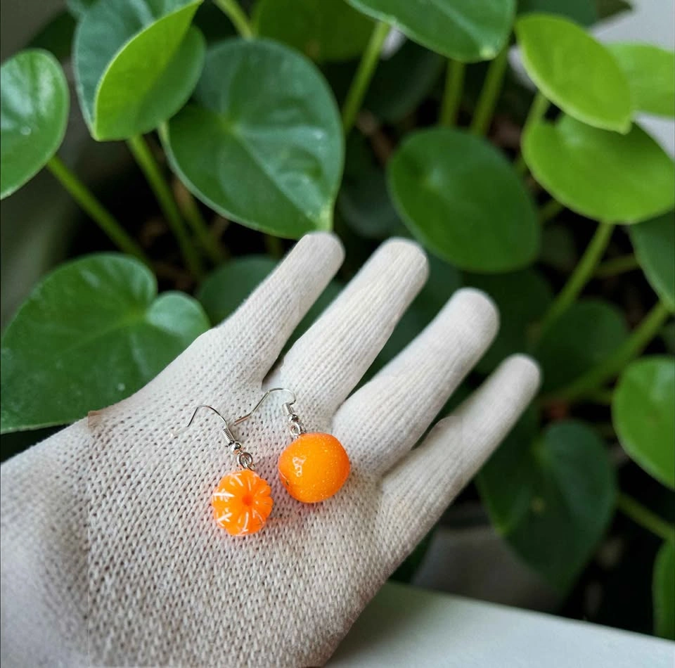 Orange Fruit Mismatch Earrings Handmade Polymer Clay - photo 4