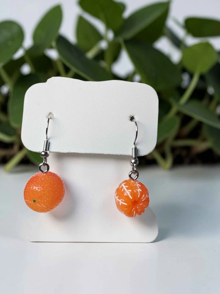 Orange Fruit Mismatch Earrings Handmade Polymer Clay - photo 5