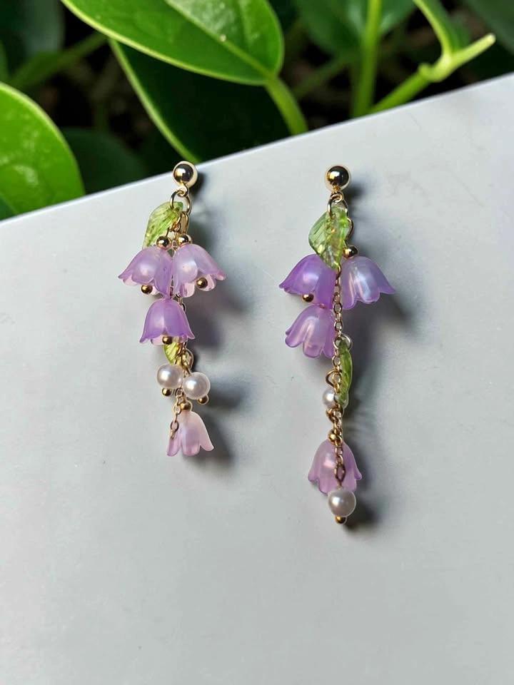 Lily of the Valley Drop Earrings Floral Cluster Pearl Beads