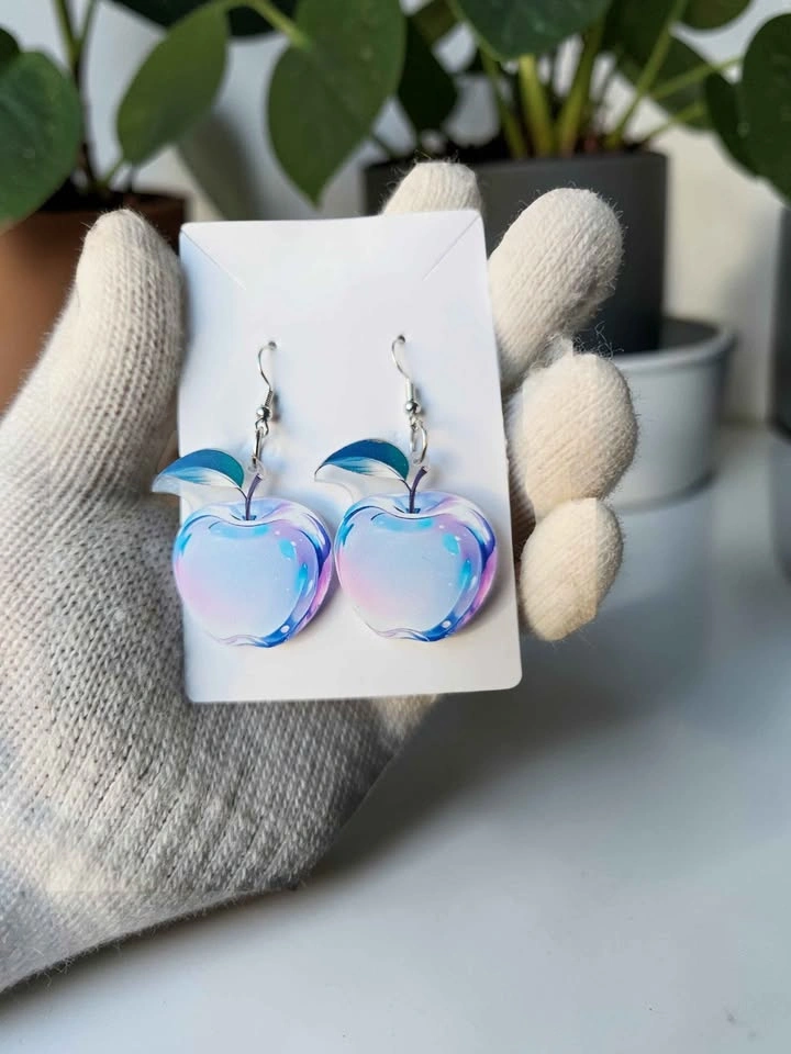 Holographic Apple Earrings – Iridescent Pastel Fruit Dangle Jewe - photo 2