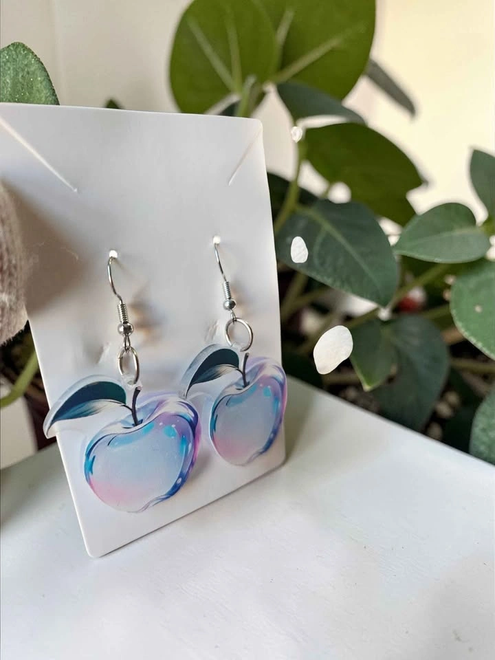 Holographic Apple Earrings – Iridescent Pastel Fruit Dangle Jewe - photo 3