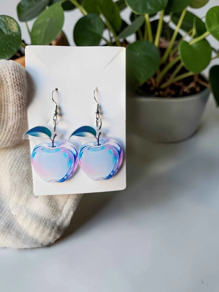 Holographic Apple Earrings – Iridescent Pastel Fruit Dangle Jewe - photo 4
