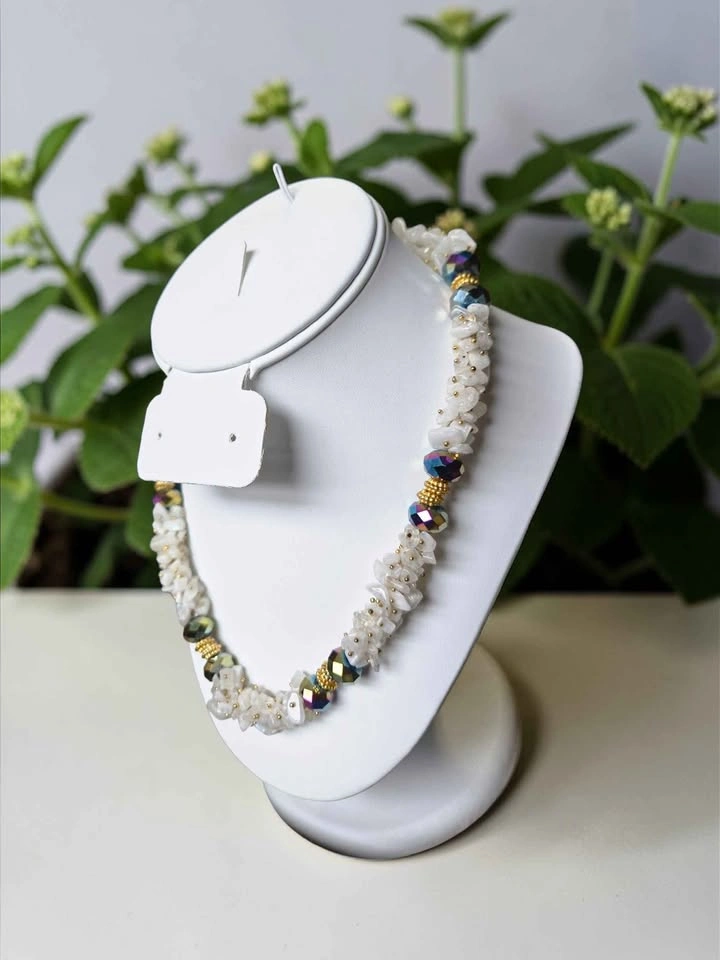 White Quartz Beaded Necklace Gold Accents Multicolor Crystal - photo 2