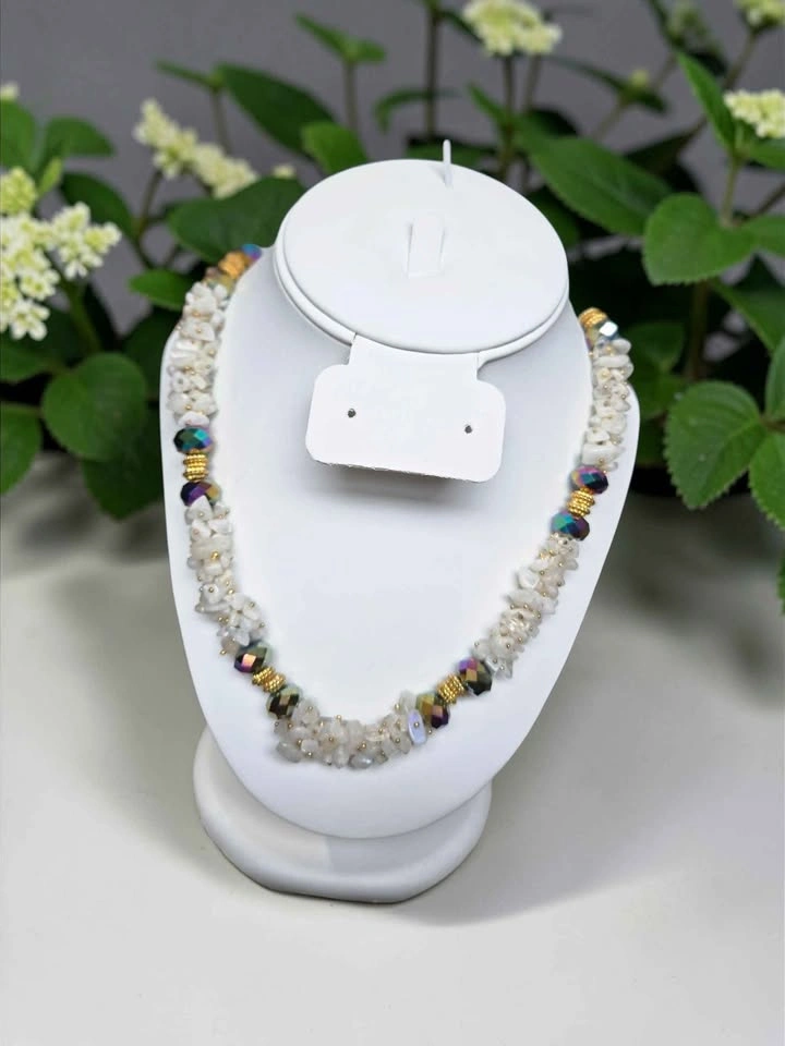 White Quartz Beaded Necklace Gold Accents Multicolor Crystal - photo 4