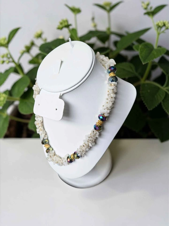 White Quartz Beaded Necklace Gold Accents Multicolor Crystal - photo 5