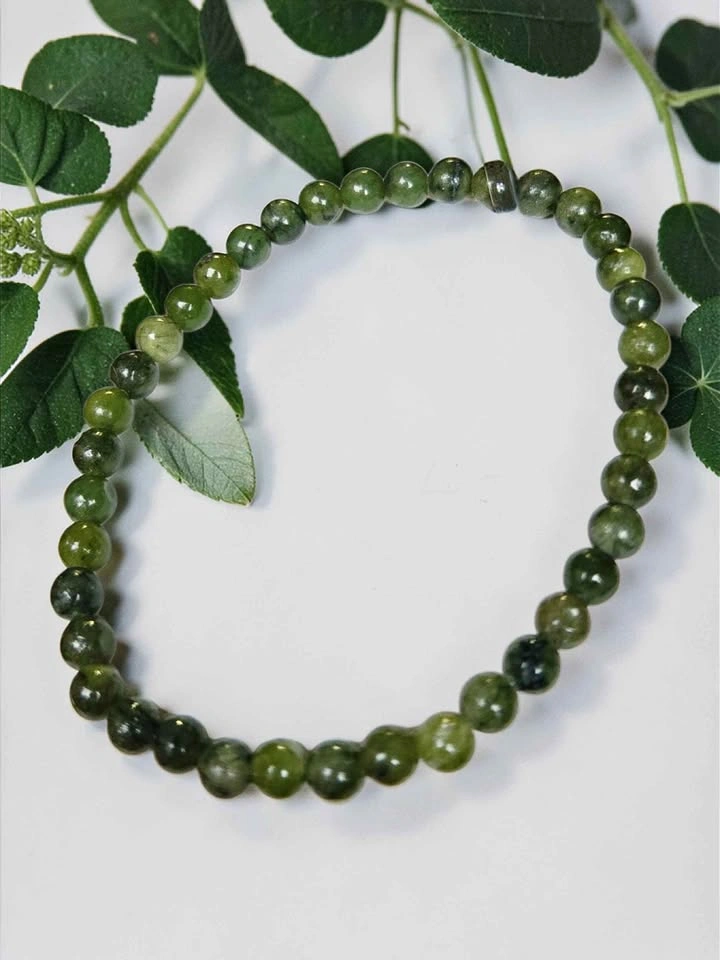 Natural Green Jade Beaded Bracelet 4mm Stretch Jewelry