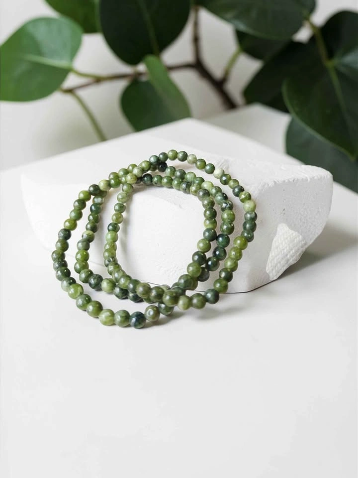 Natural Green Jade Beaded Bracelet 4mm Stretch Jewelry - photo 2
