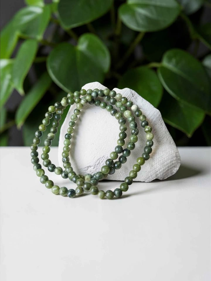 Natural Green Jade Beaded Bracelet 4mm Stretch Jewelry - photo 3