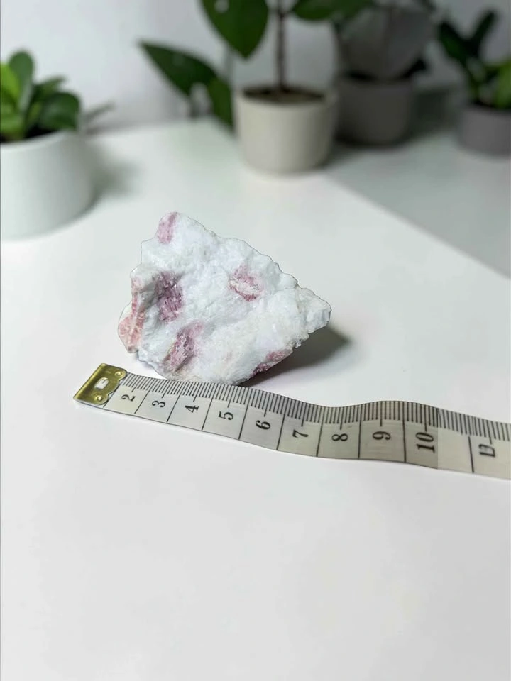 Natural Pink Tourmaline in White Quartz Raw Mineral Specimen - photo 2