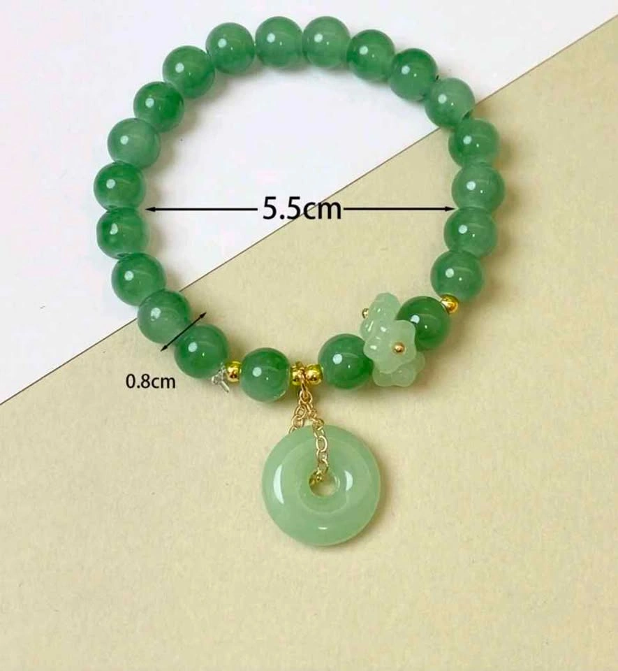 Green Beaded Bracelet w/ Flower Charm & Donut Pendant - photo 5