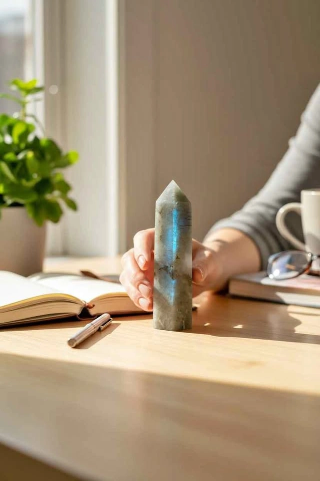 Natural Labradorite Crystal Point • Polished Standing Tower