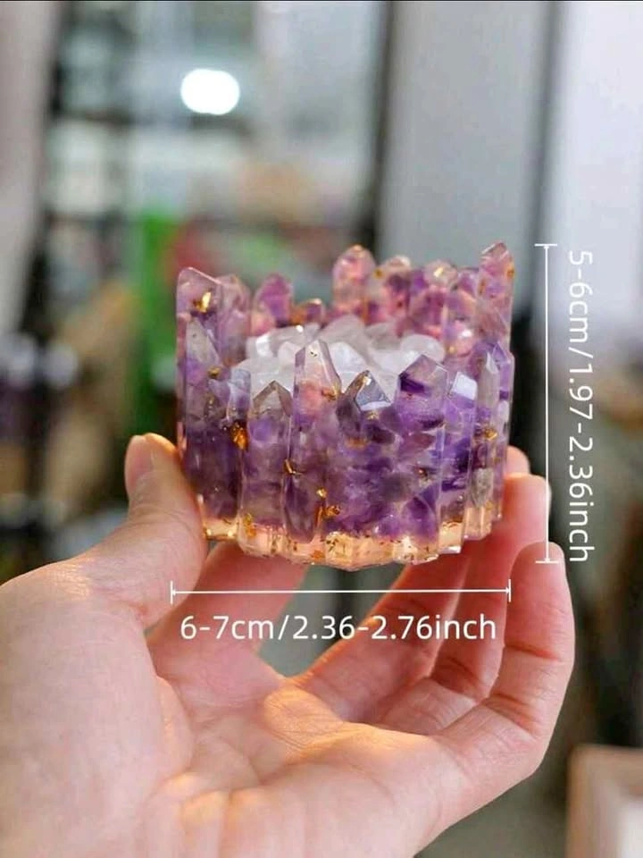 Crystal Cluster Candle Holder – Amethyst, Adventurine, Rose Quar