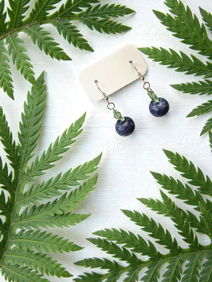 Blueberry Earrings Fruit Dangle Jewelry Cute Nature Inspired Gif - photo 2
