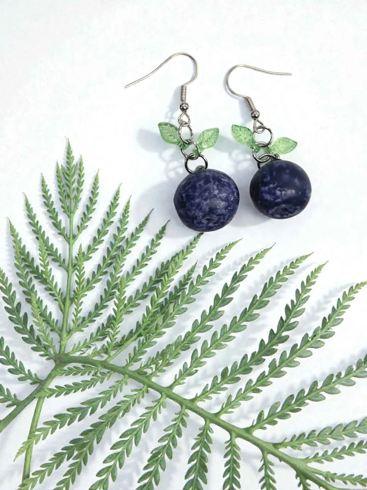 Blueberry Earrings Fruit Dangle Jewelry Cute Nature Inspired Gif - photo 3