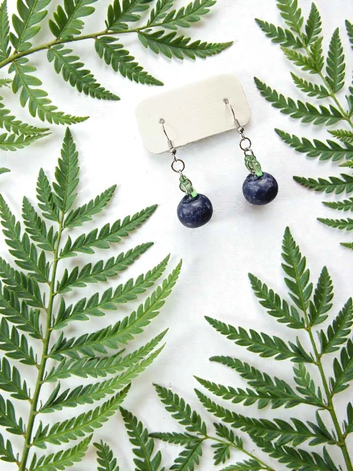 Blueberry Earrings Fruit Dangle Jewelry Cute Nature Inspired Gif - photo 4