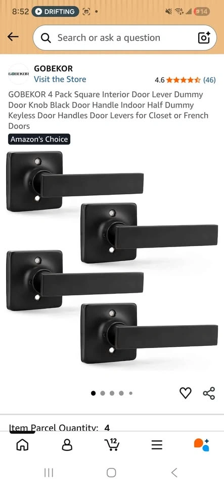 4 Pack Square Interior Dummy Door Lever - Black - photo 2
