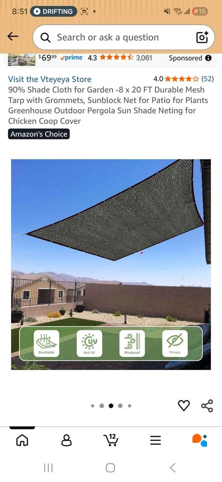 90% Shade Cloth for Garden - 8x20 FT Mesh Tarp with Grommets - photo 4