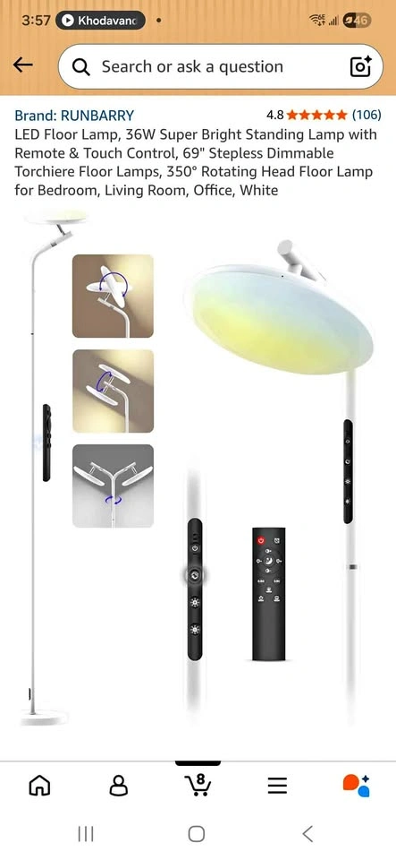 LED Floor Lamp, 36W Super Bright Standing Lamp with Remote
