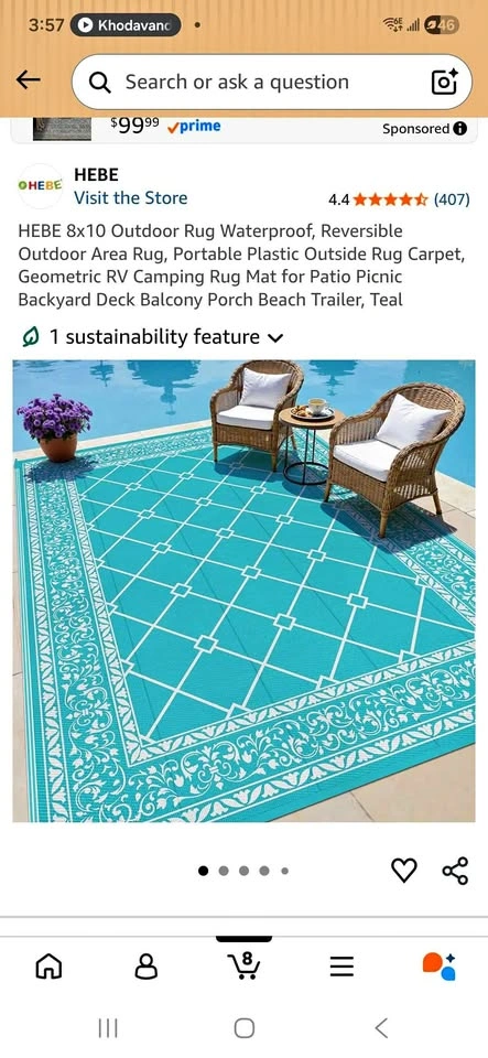 HEBE 8x10 Outdoor Rug Waterproof Reversible Area Rug