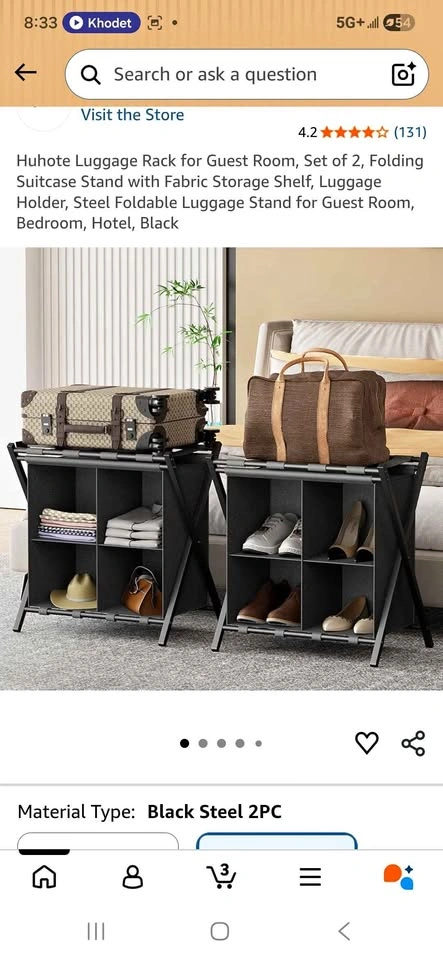 Luggage Rack for Guest Room, Set of 2, Folding Suitcase Stand
