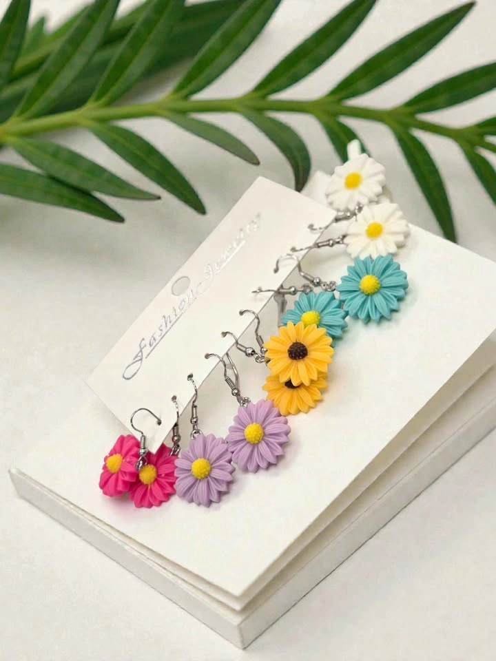 5-Pair Daisy Flower Stud Earrings Set - photo 2