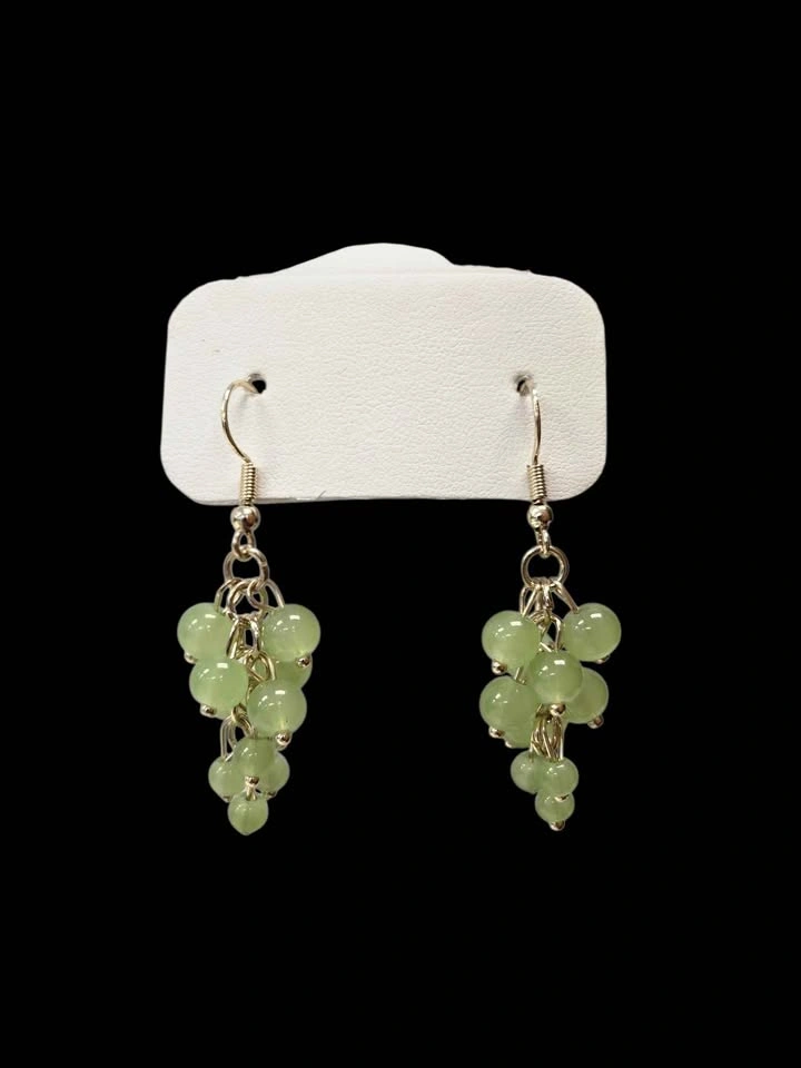 Green Grape Bead Cluster Earrings Gold Drop Style - photo 5
