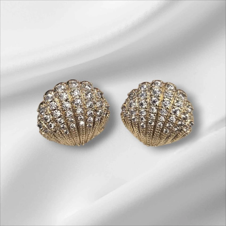 Sparkly Gold Seashell Earrings – Crystal Rhinestone Studs - photo 5